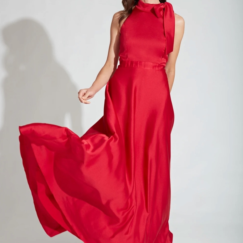Hammered Satin Bow-Neck Gown